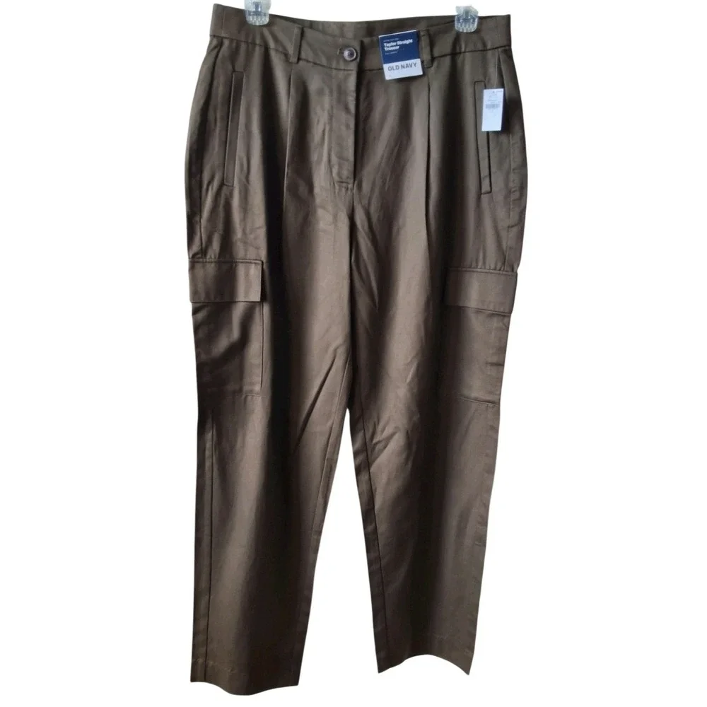 NWT Old Navy Taylor Cargo Pants L Straight Pleated Workwear Office Academia Twee